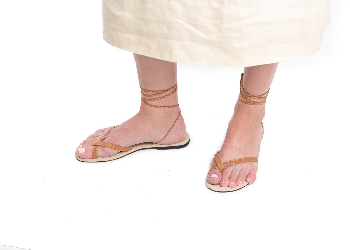 Tan lace-up sandals