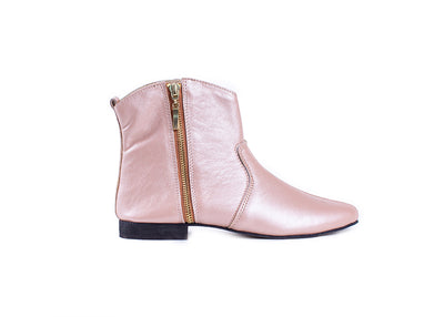 Metallic rose gold leather ankle boot - cowboy cut