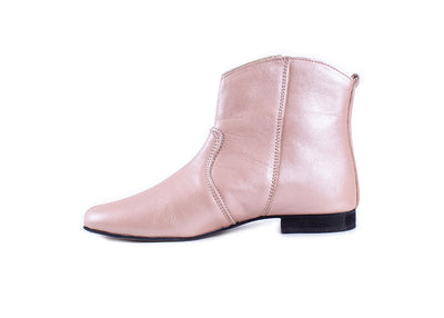Metallic rose gold leather ankle boot - cowboy cut