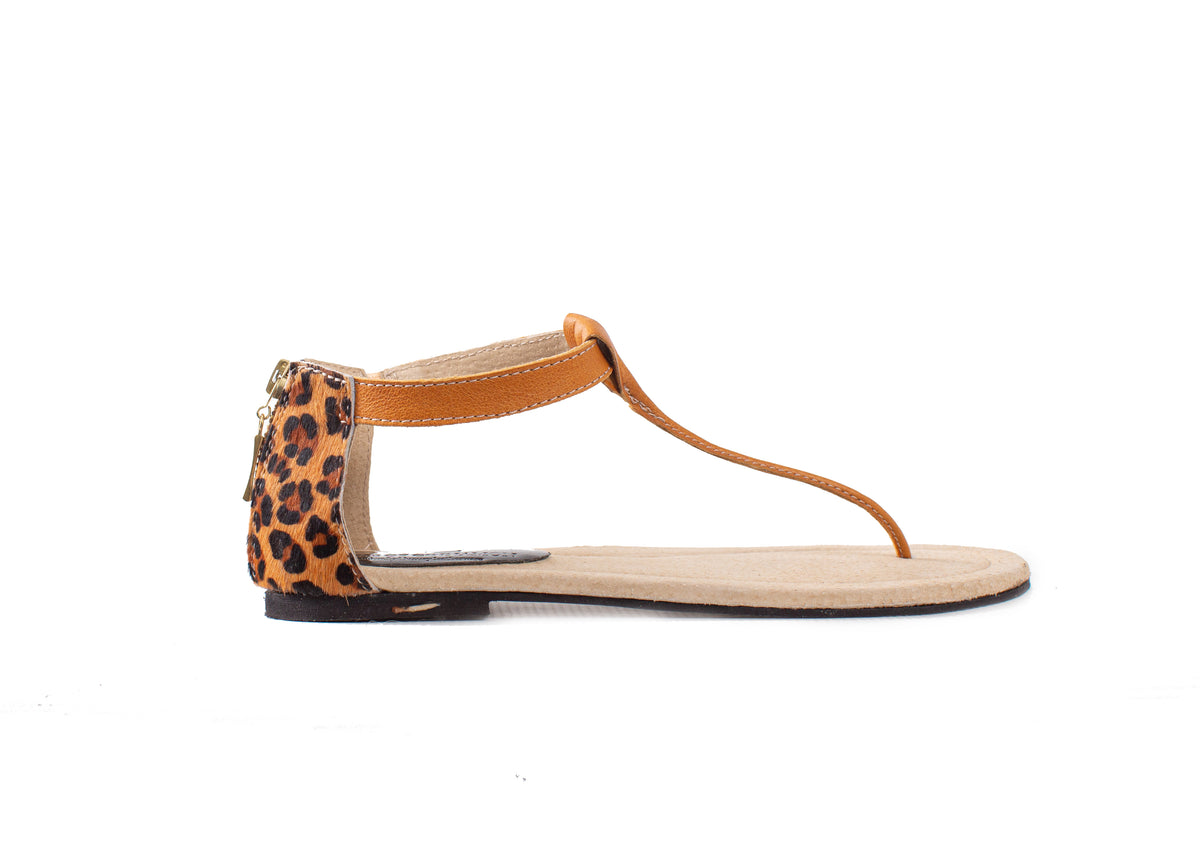 Jemma sandal - tan with leopard detail